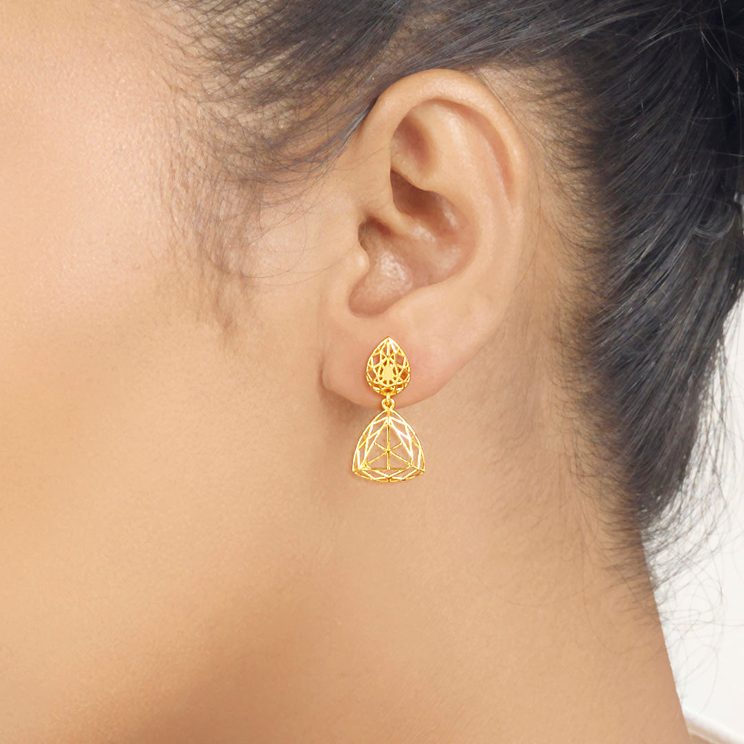 radiant cage drops & dangler gold earring