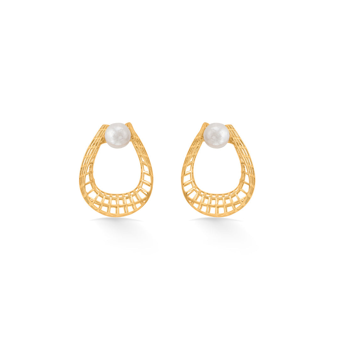 pearl dewdrop hoop & huggie gold earring