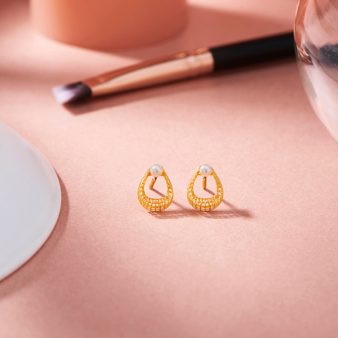 pearl dewdrop hoop & huggie gold earring