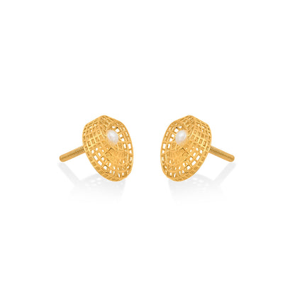 Pearl Lattice Stud Gold Earring