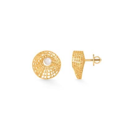 Pearl Lattice Stud Gold Earring