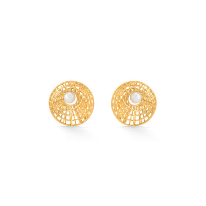 Pearl Lattice Stud Gold Earring