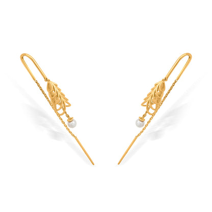Fernleaf Pearl Hoop & Huggie Gold Earring