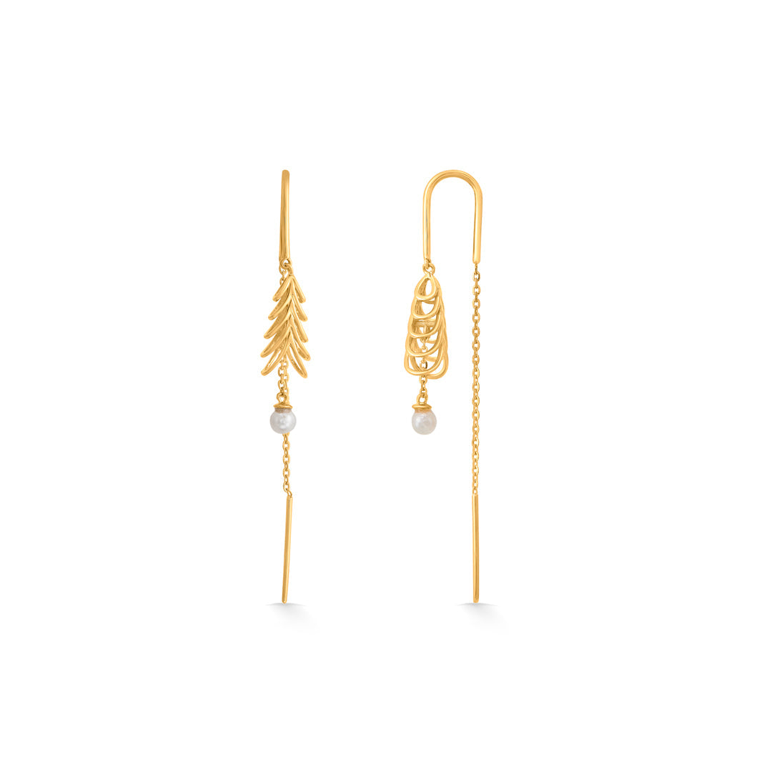 fernleaf pearl hoop & huggie gold earring
