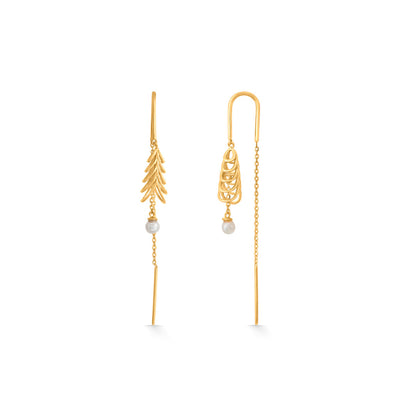Fernleaf Pearl Hoop & Huggie Gold Earring