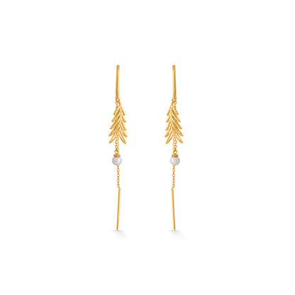 Fernleaf Pearl Hoop & Huggie Gold Earring