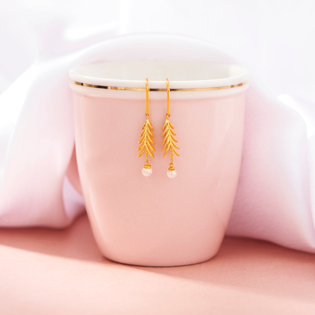 Fernleaf Pearl Hoop & Huggie Gold Earring