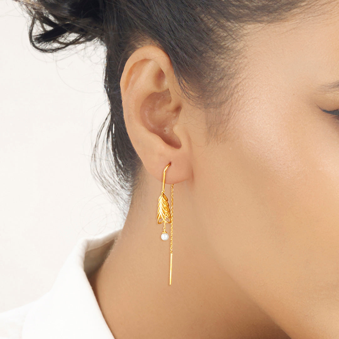 Fernleaf Pearl Hoop & Huggie Gold Earring