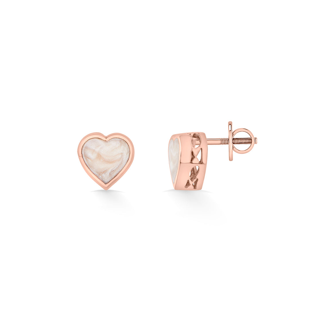 marble heart stud gold earring