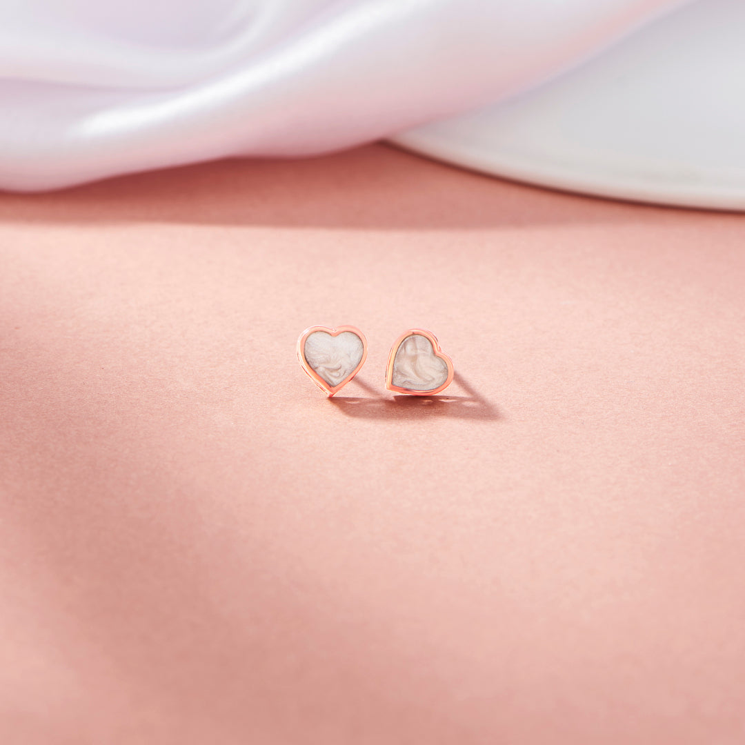 marble heart stud gold earring