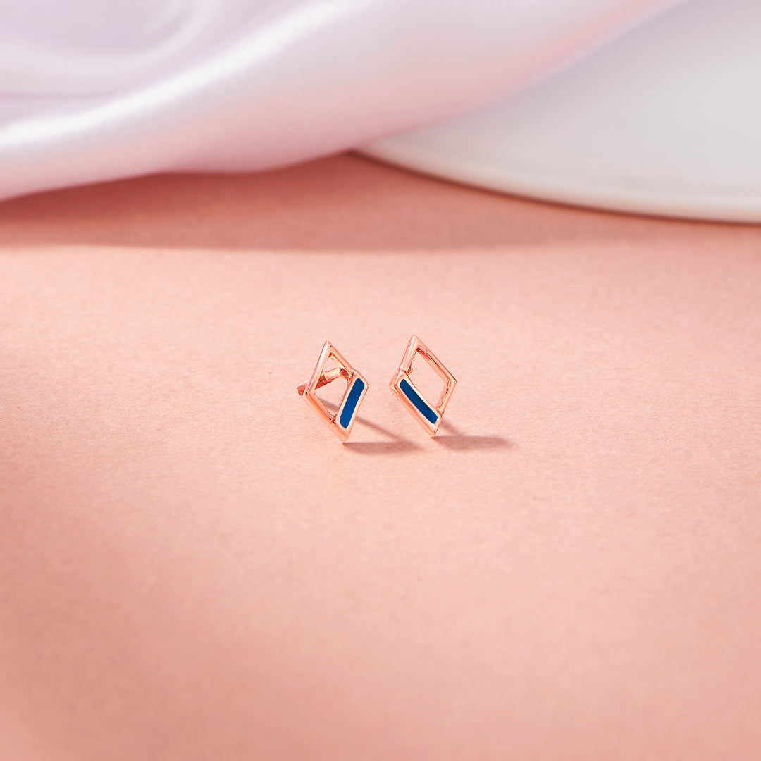 Blue Edge Stud Gold Earring