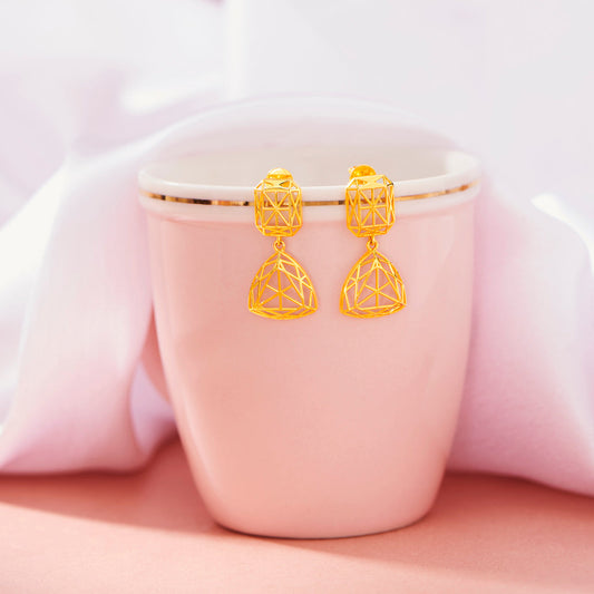 Cubic Geometry Drops & Dangler Gold Earring