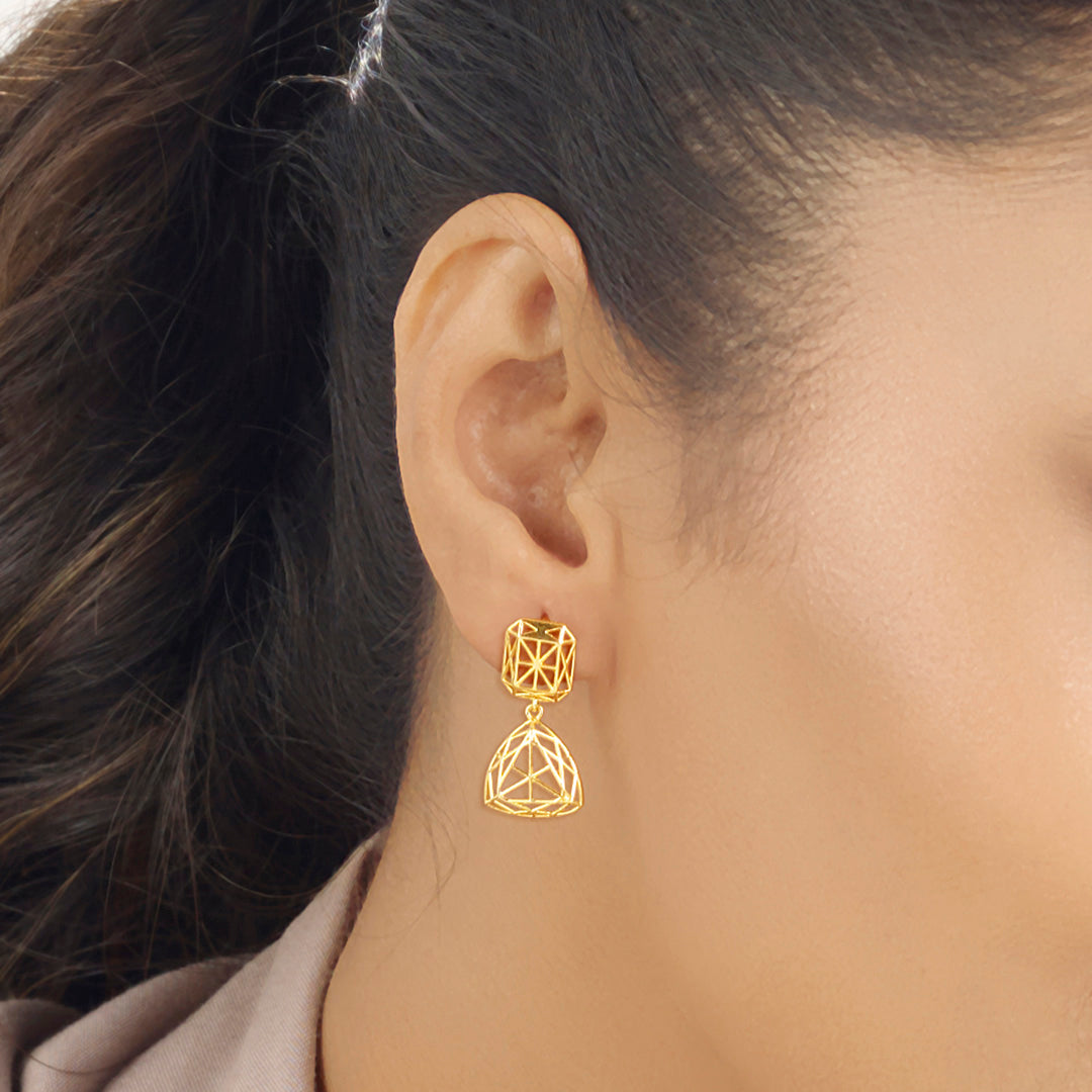 Cubic Geometry Drops & Dangler Gold Earring