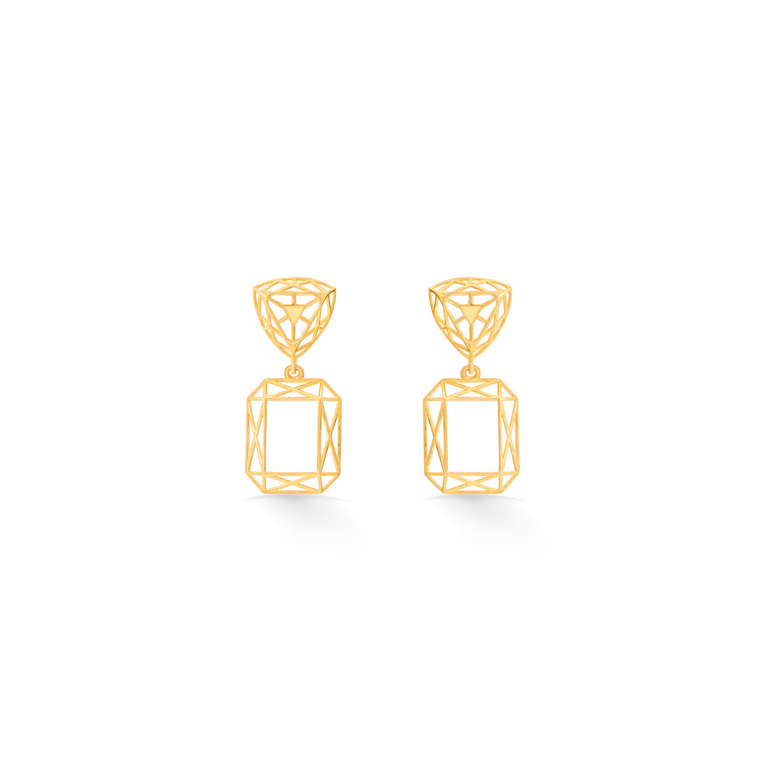 lattice rectangle drops & dangler gold earring