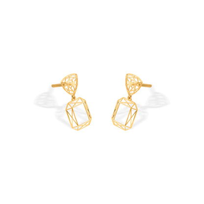 Lattice Rectangle Drops & Dangler Gold Earring