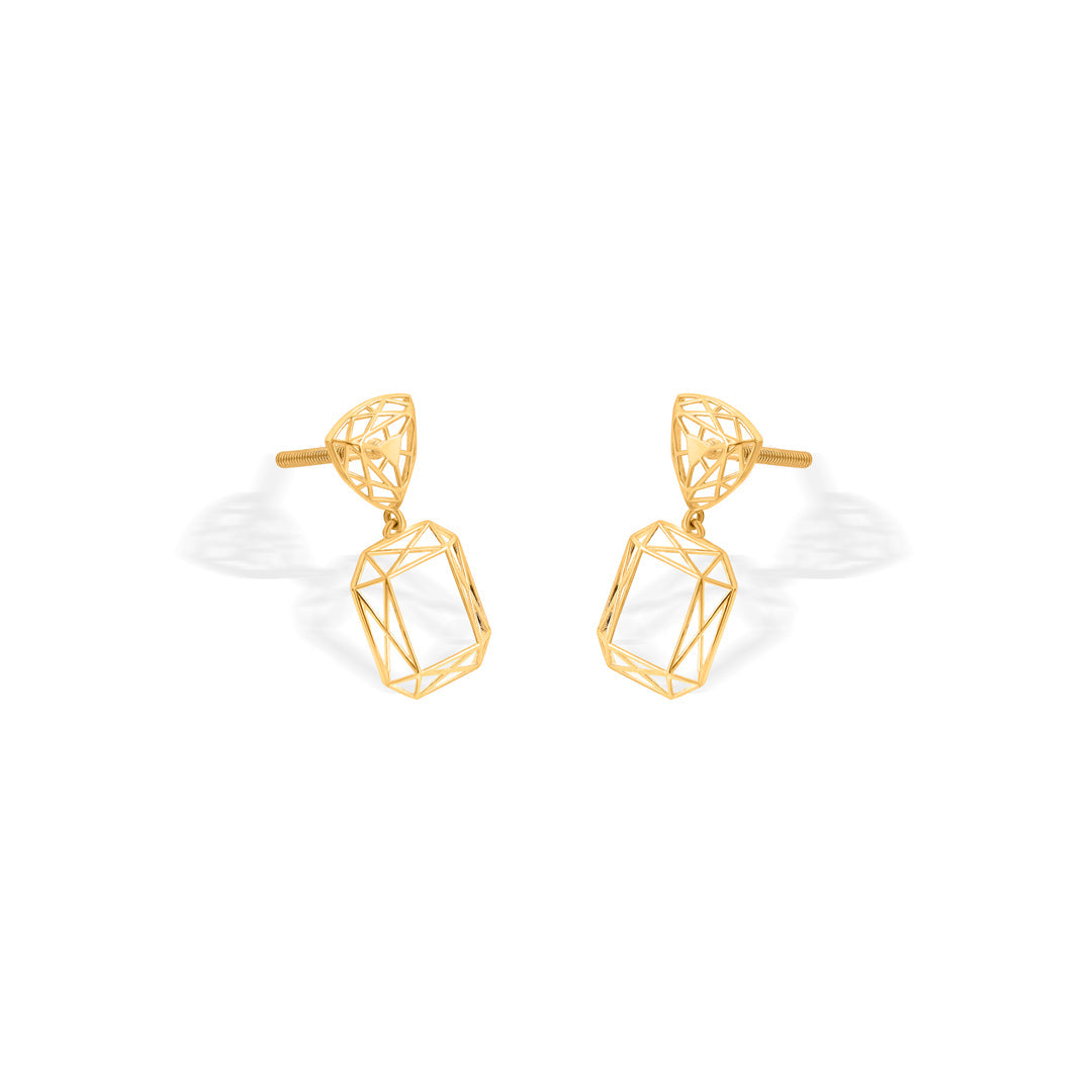 lattice rectangle drops & dangler gold earring