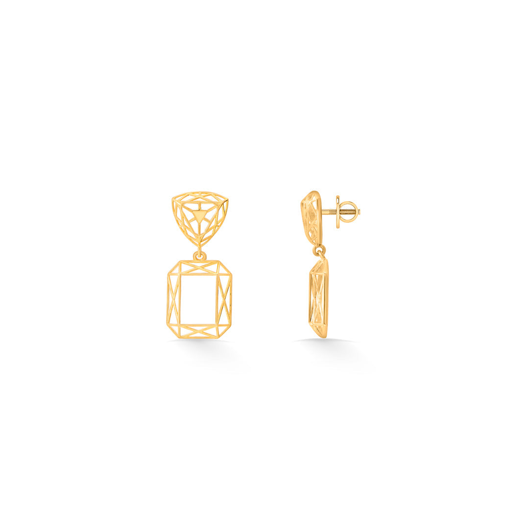lattice rectangle drops & dangler gold earring