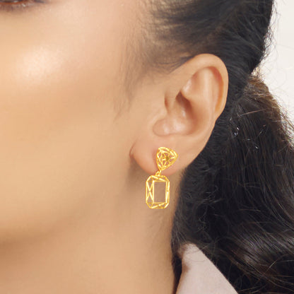 Lattice Rectangle Drops & Dangler Gold Earring