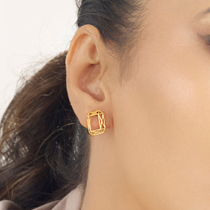 Horizontal Outline Stud Gold Earring