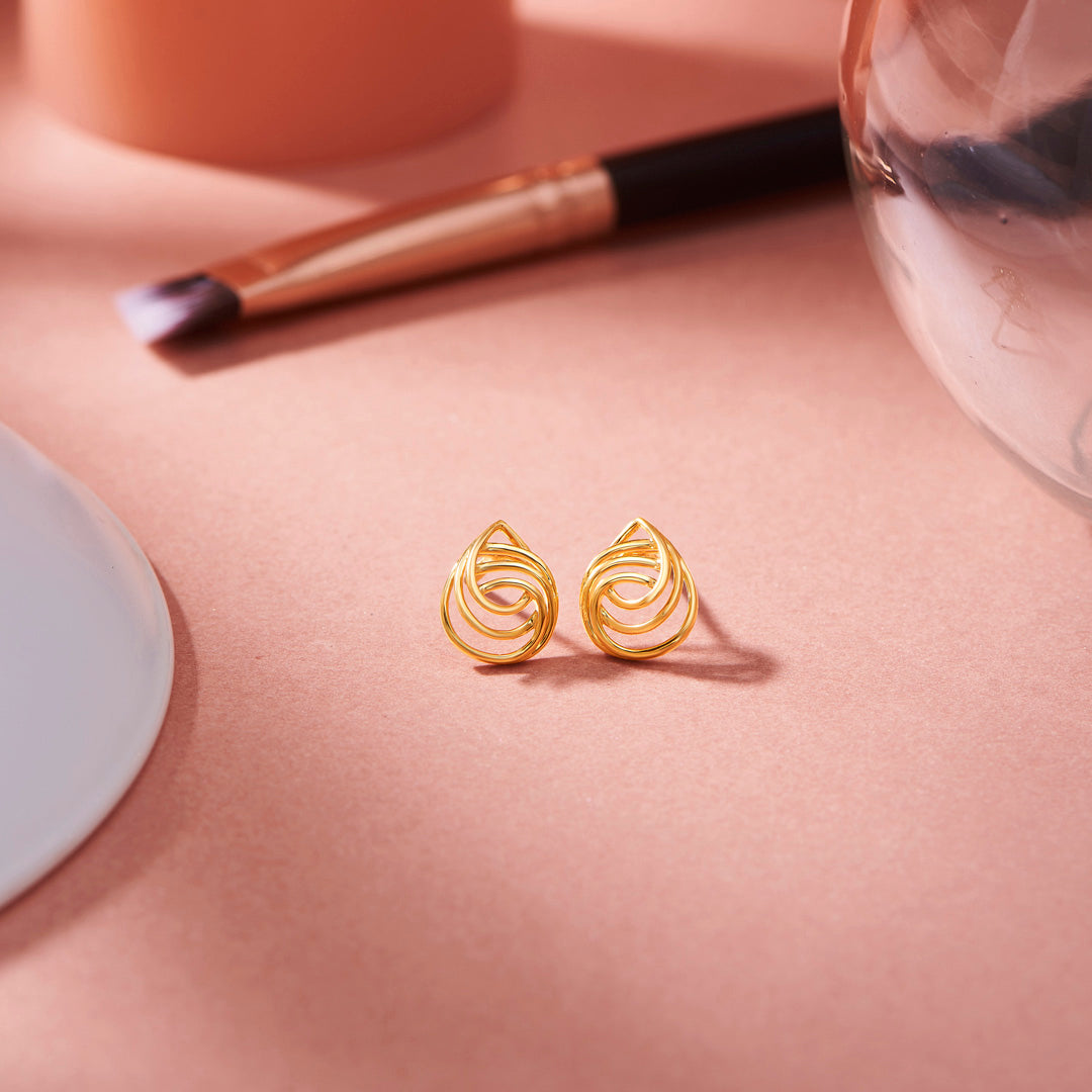 Ripple Teardrops Stud Gold Earring