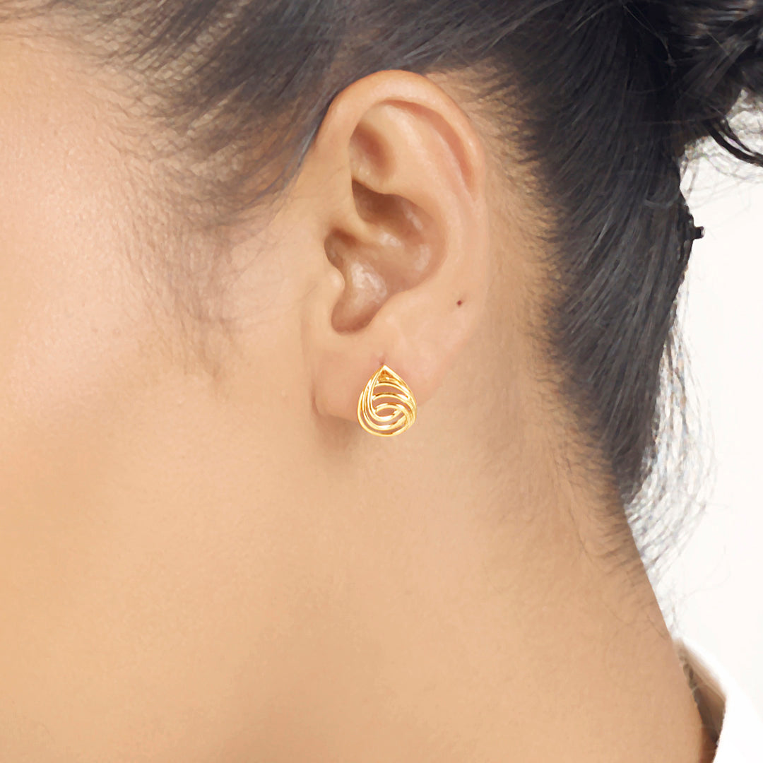 Ripple Teardrops Stud Gold Earring