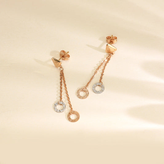 Twin Circle Drops & Dangler Gold Earrings