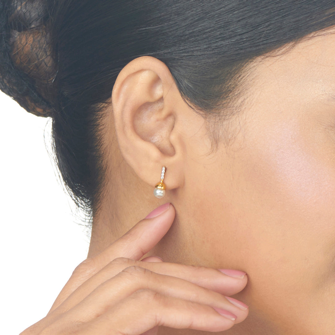 Pearl Gleam Studs Gold Earrings for Women