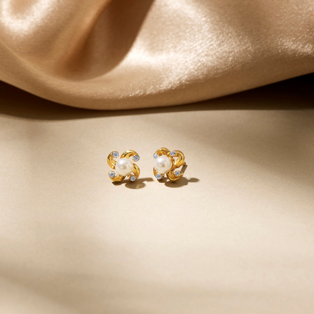 Pearl Bloom Studs Gold Earrings for Women