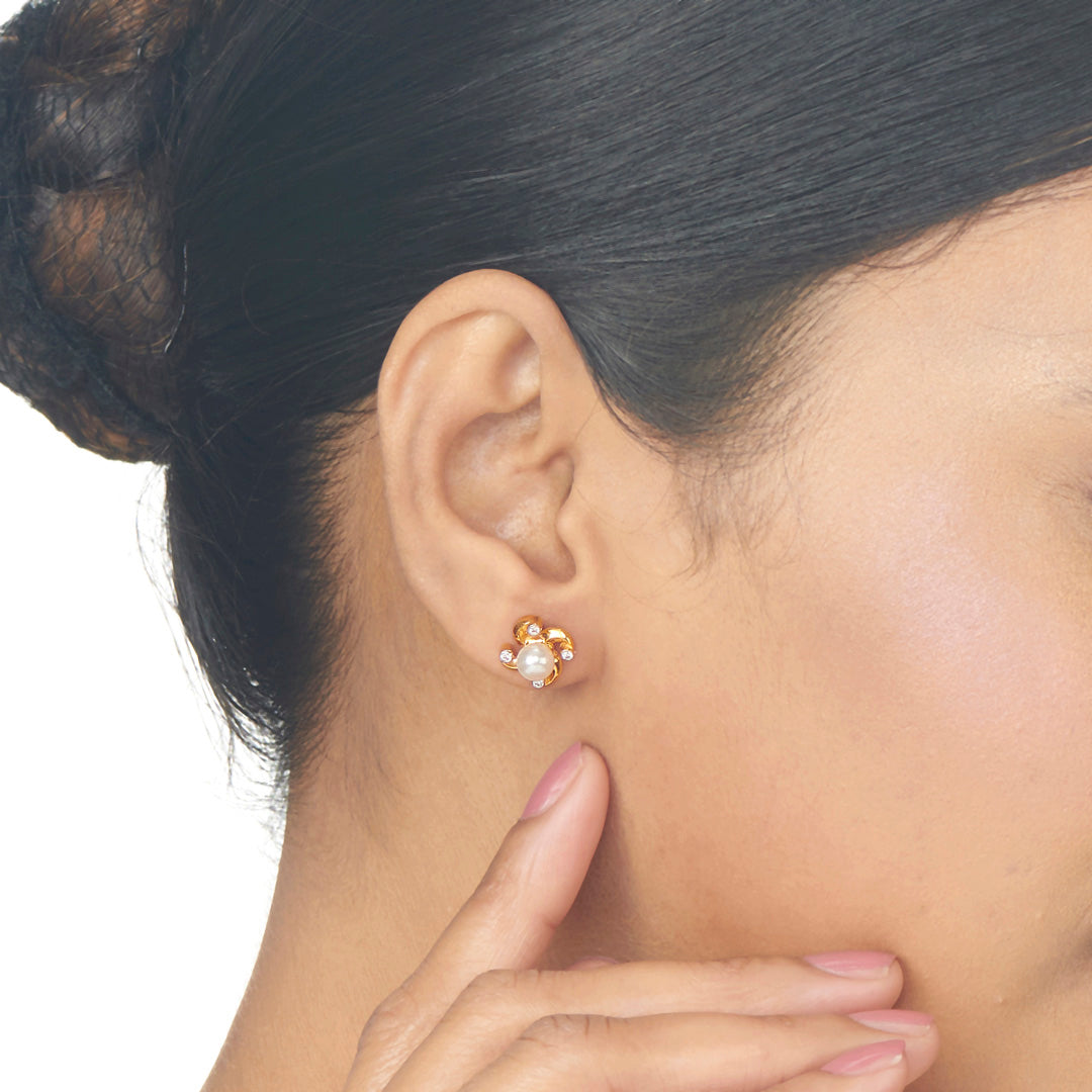 Pearl Bloom Studs Gold Earrings for Women