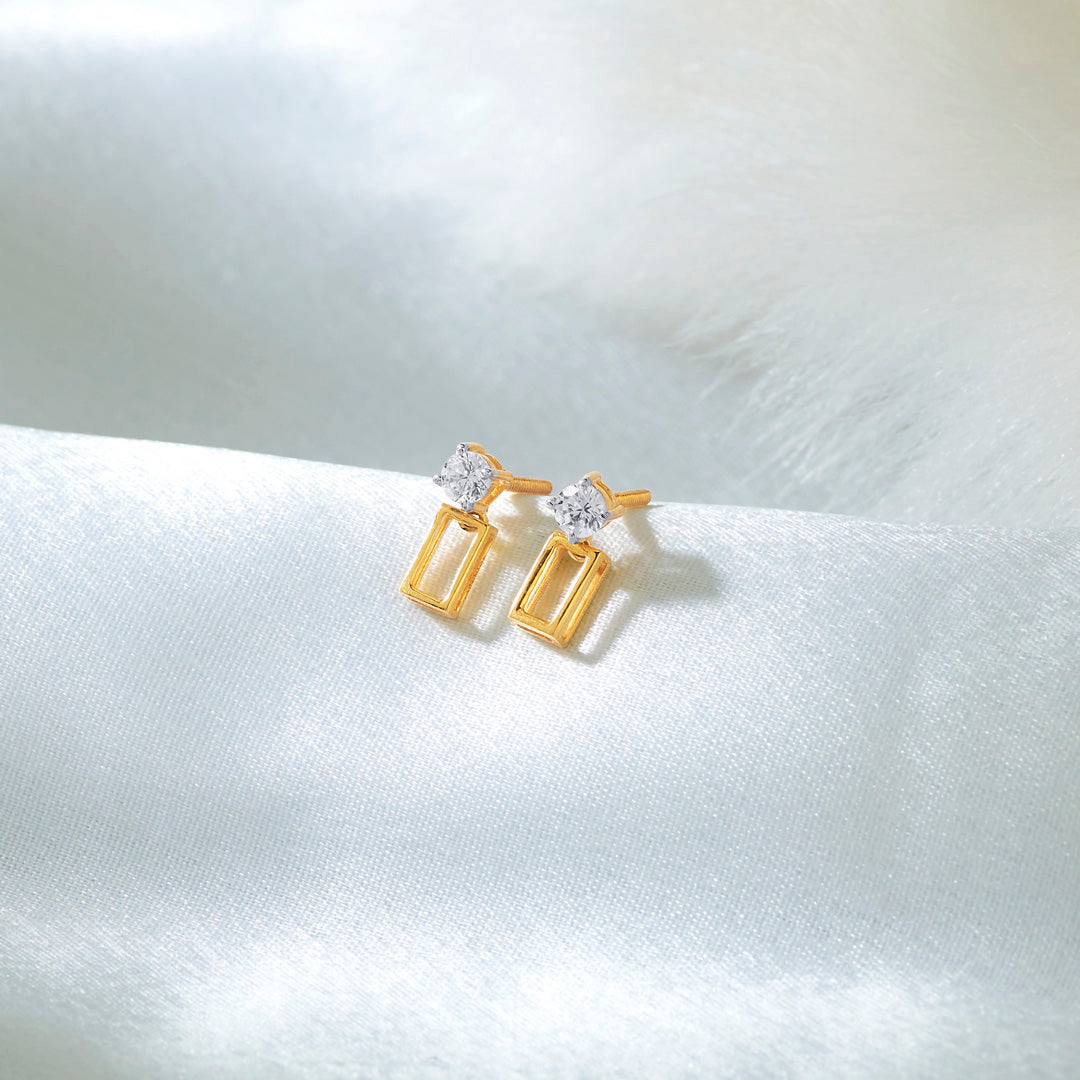 Stellar Rectangle Studs Gold Earrings for Women