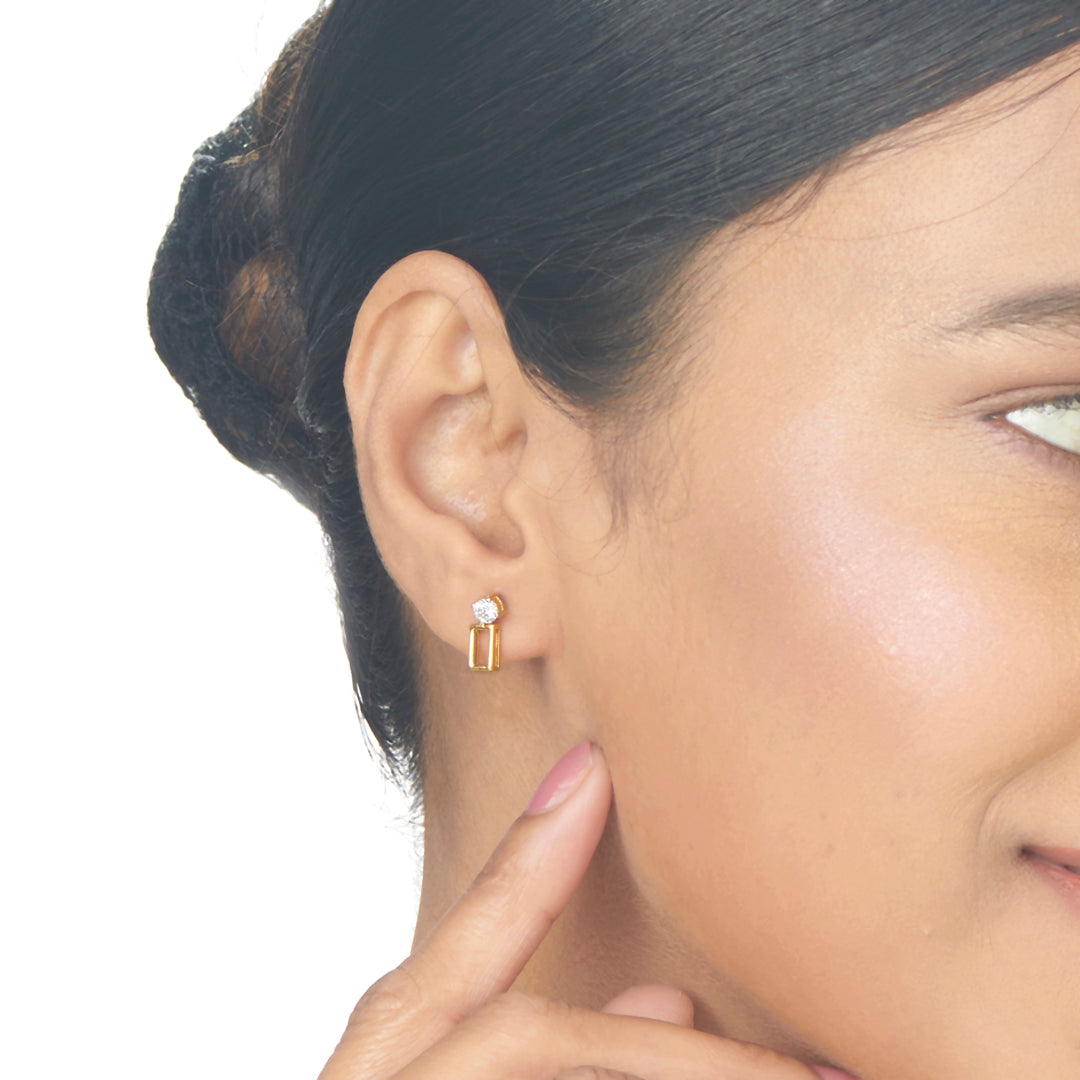 Stellar Rectangle Studs Gold Earrings for Women