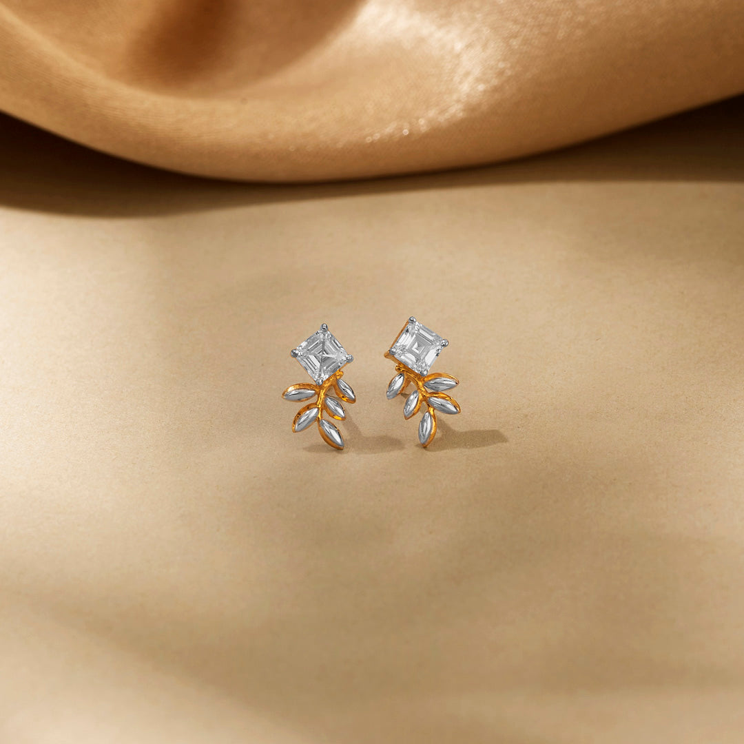 Leafy Charm Studs Gold Earrings for Women