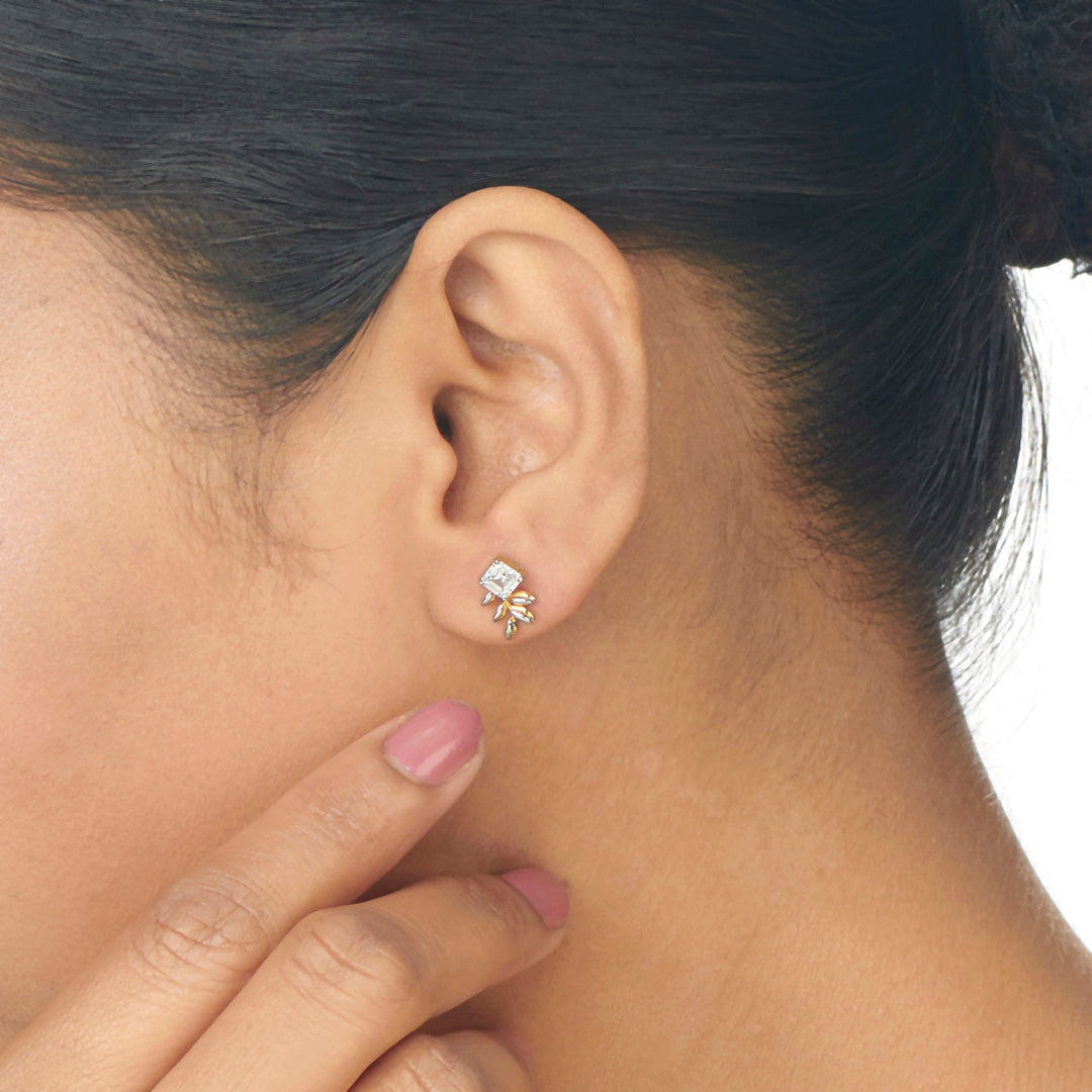 Leafy Charm Studs Gold Earrings for Women