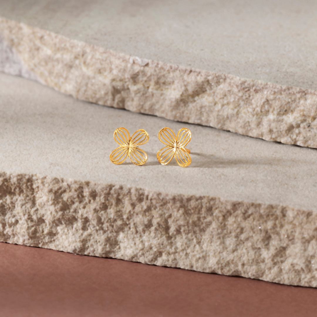 Golden Clover Studs Gold Earrings for Women