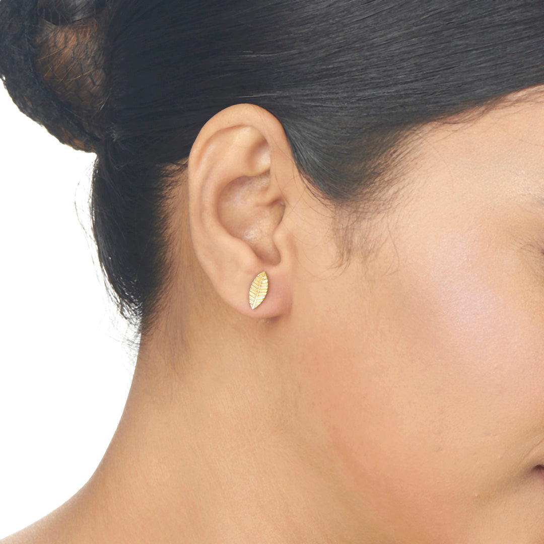 Golden Leaf Studs Gold Earrings for Women