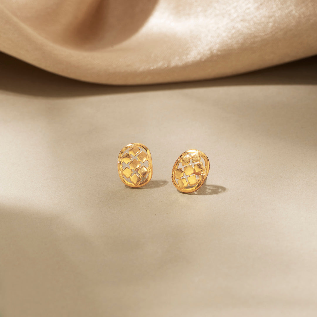 Oval Geometry Studs Gold Earrings for Women