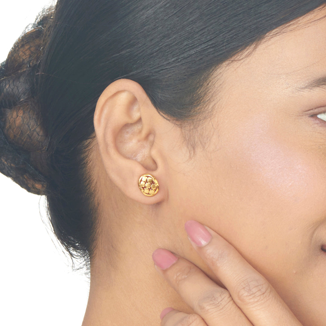 Oval Geometry Studs Gold Earrings for Women