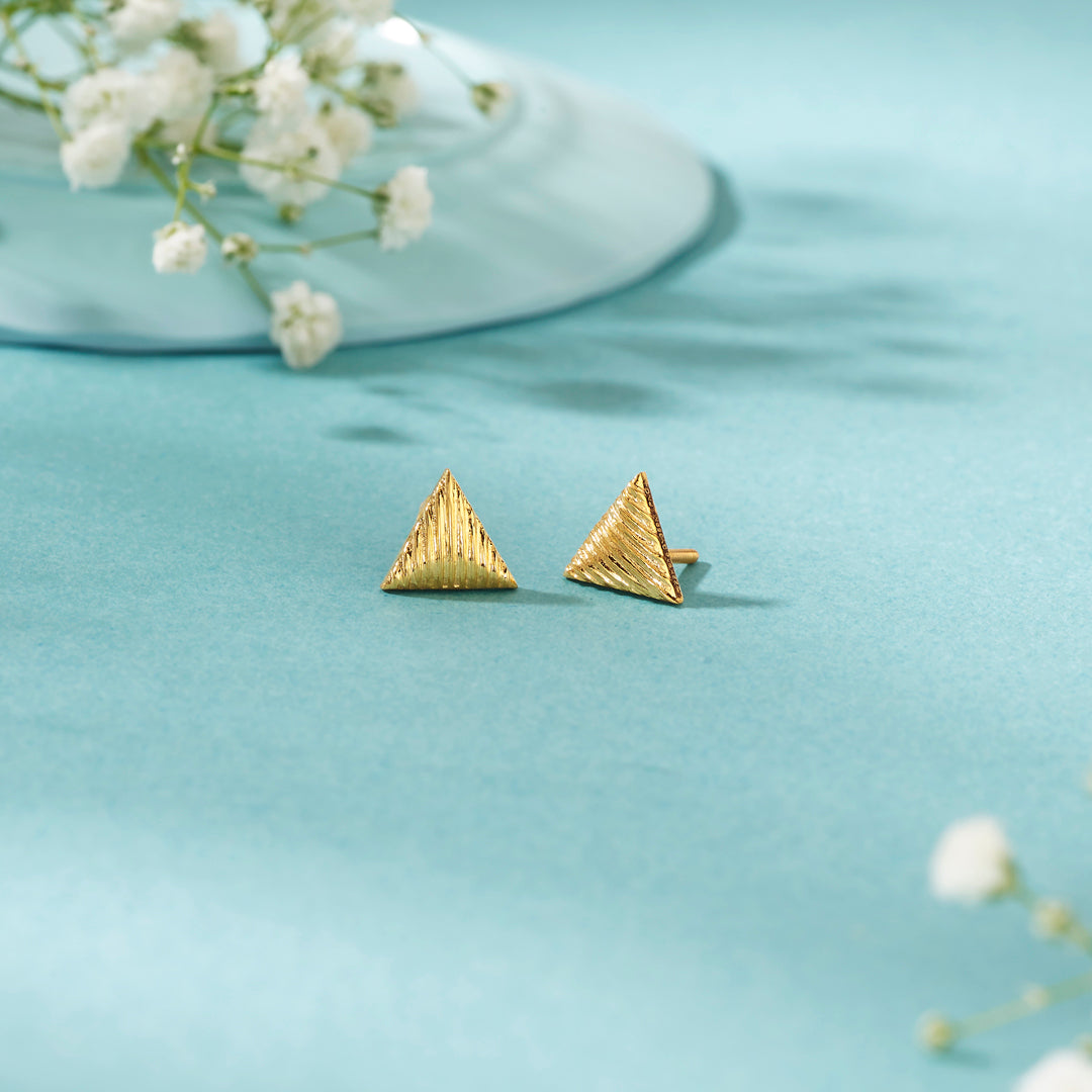 Shimmer Triangle Studs Gold Earrings for Women