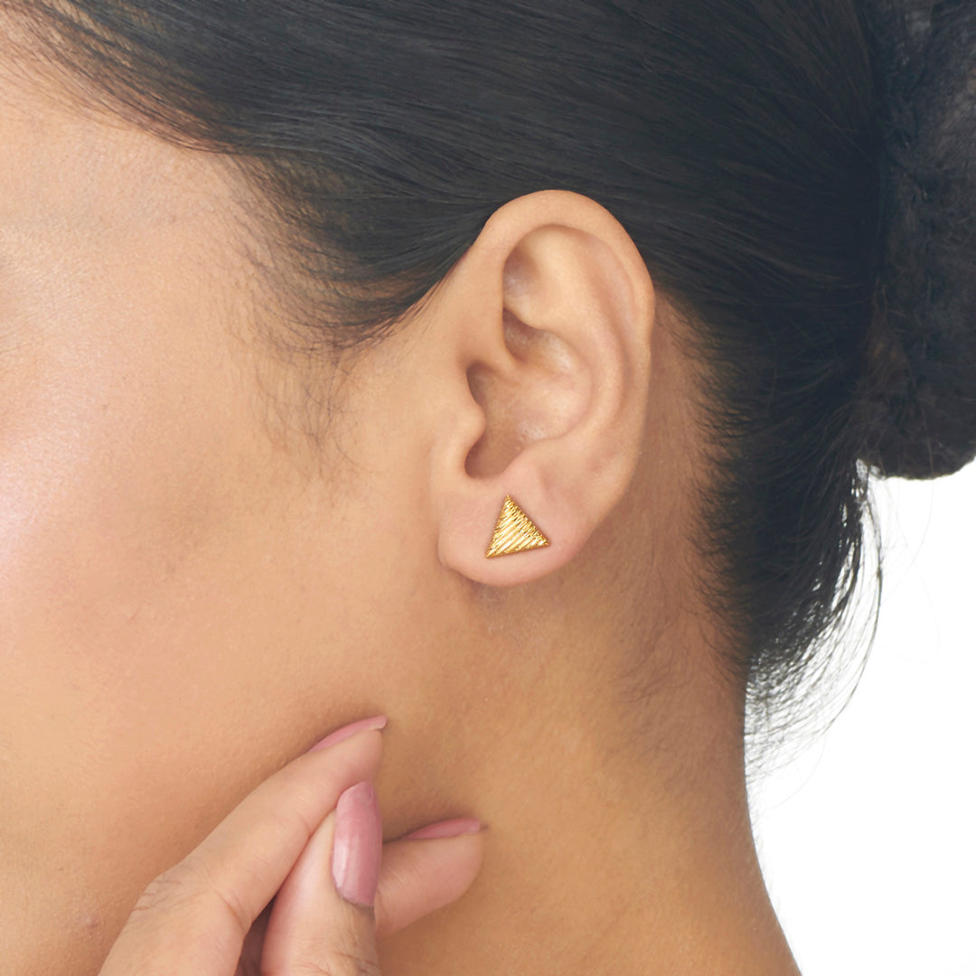 Shimmer Triangle Studs Gold Earrings for Women