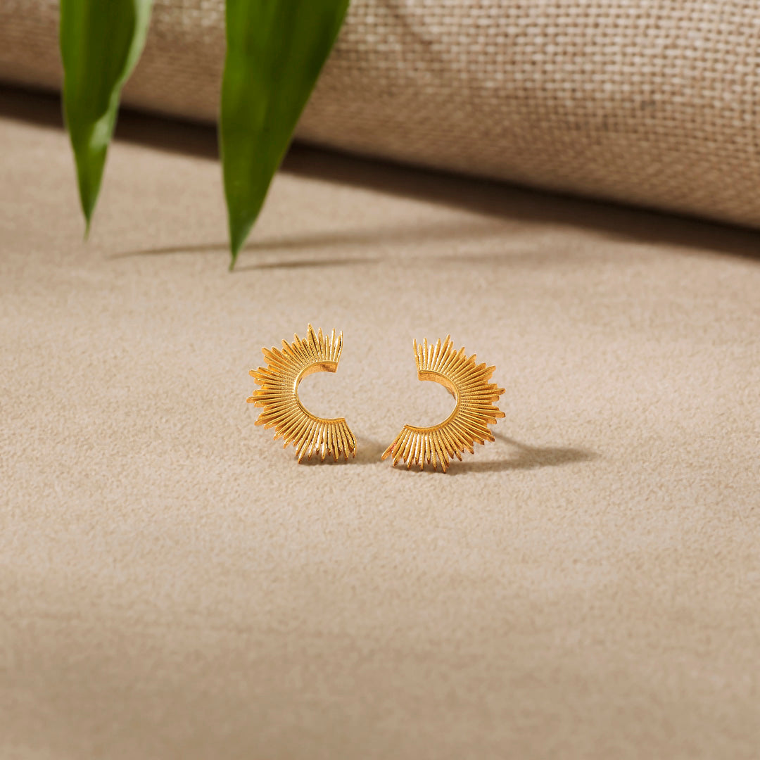 Bright Sunrays Studs Gold Earrings for Women