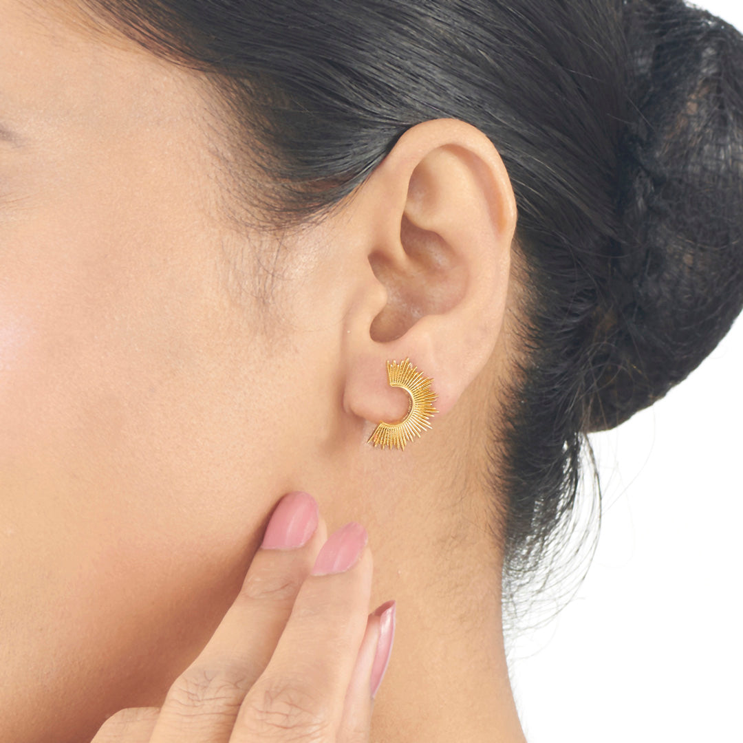 Bright Sunrays Studs Gold Earrings for Women