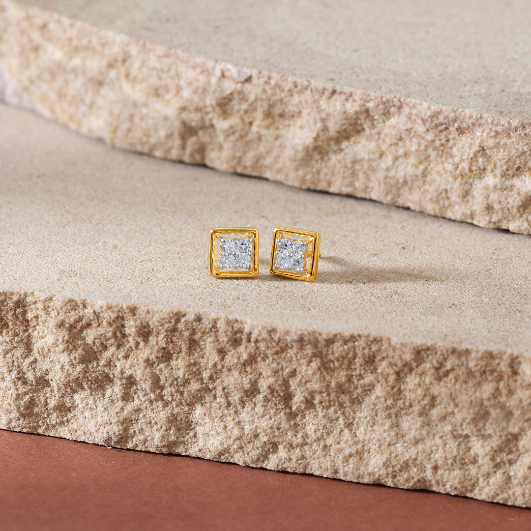 Square Glow Studs Gold Earrings for Women