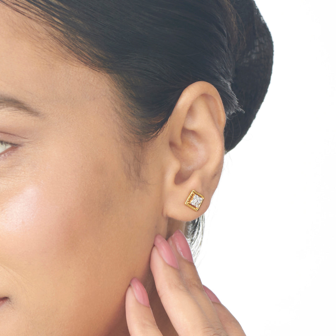 Square Glow Studs Gold Earrings for Women