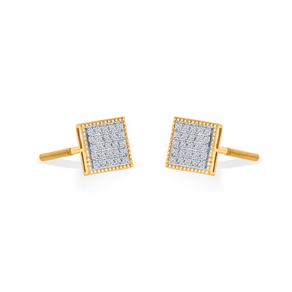 Diamond Mosaic Yellow Gold Stud Earring for Woman