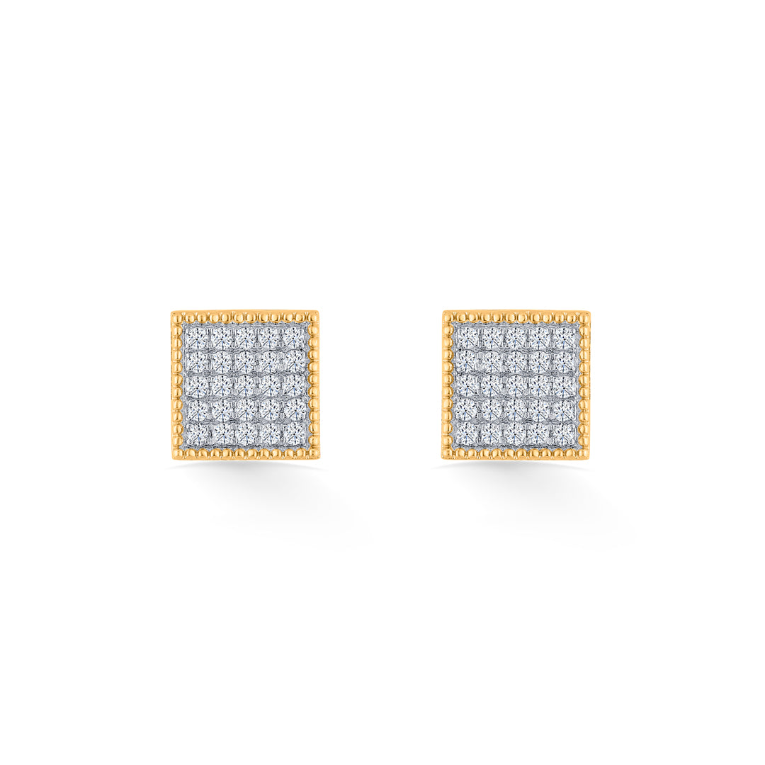 diamond mosaic yellow gold stud earring for women