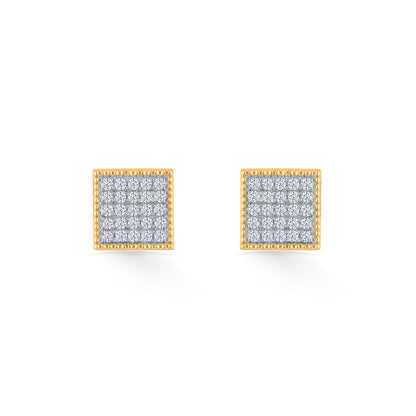Diamond Mosaic Yellow Gold Stud Earring for Women