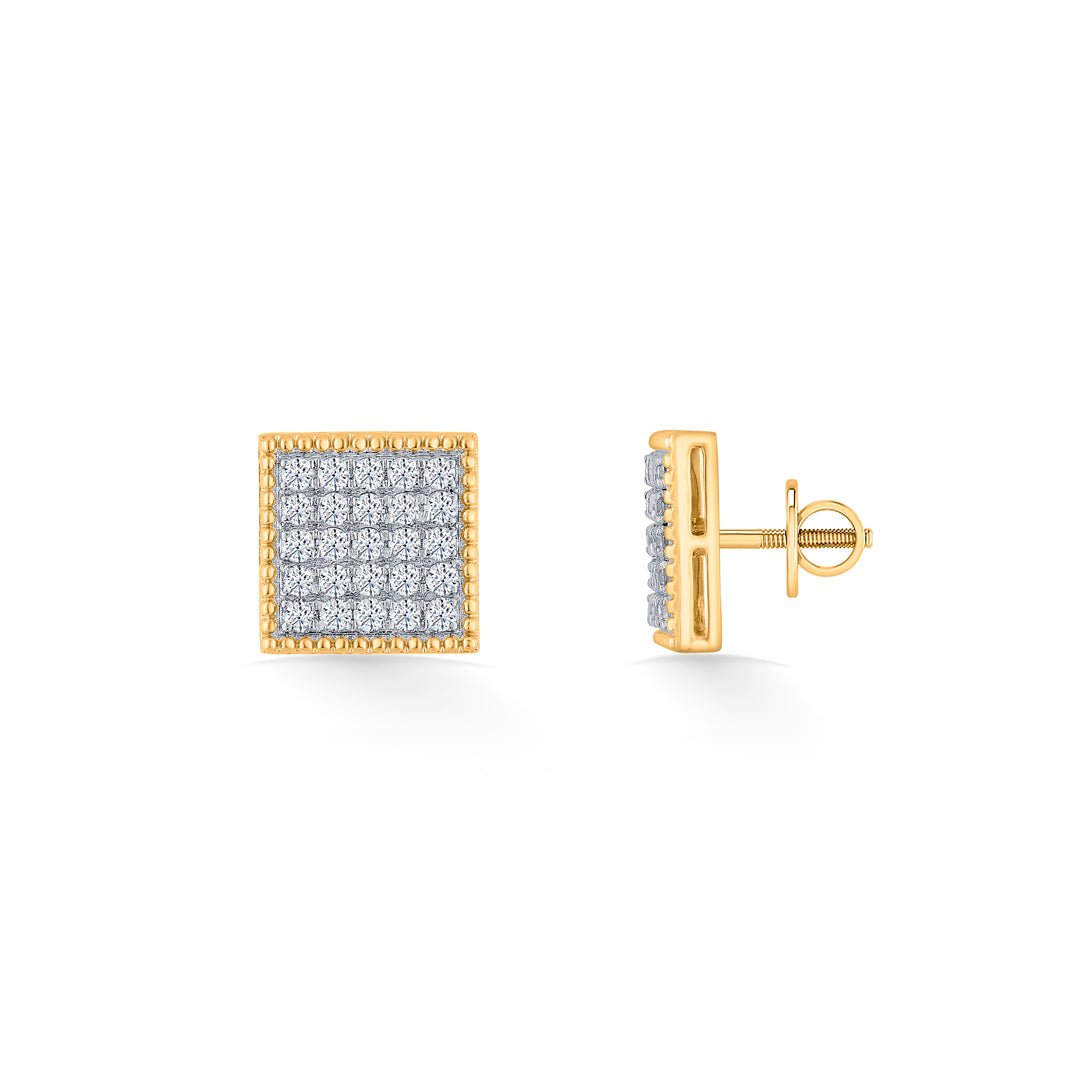 diamond mosaic yellow gold stud earring for woman