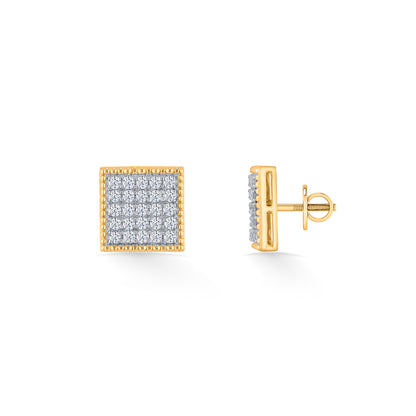 Diamond Mosaic Yellow Gold Stud Earring for Woman
