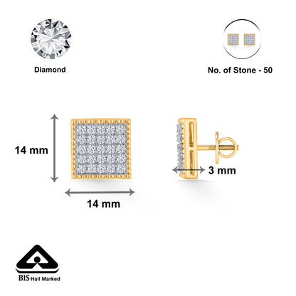 Diamond Mosaic Yellow Gold Stud Earring for Woman