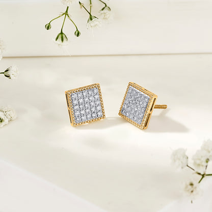 Diamond Mosaic Yellow Gold Stud Earring for Woman